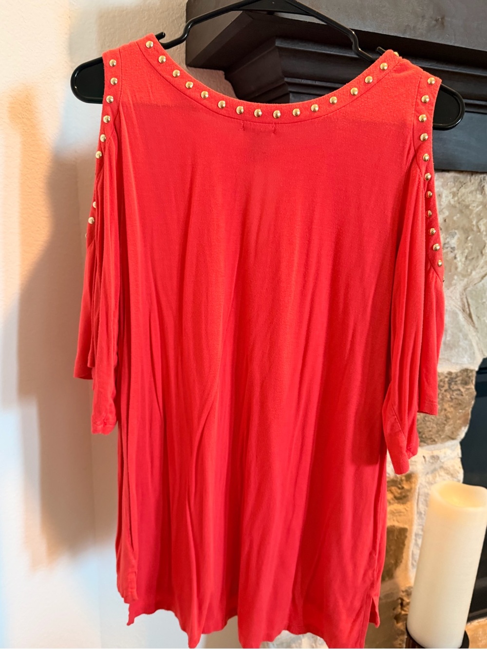 Orange Cold-Shoulder Studded Women's Top